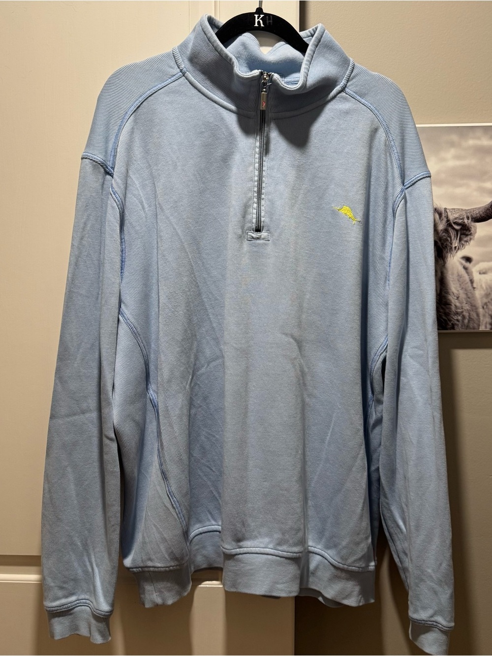 TOMMY BAHAMA Relax XXL light blue Color 1/4 Zip Long Sleeve Sweater 100% Cotton